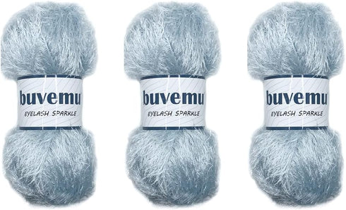 Eyelash Sparkle Fun Fur Yarn with Eye-catching Glitter 100 Gram (3.53 Ounces) 208 Yards (190 Meters) (Ice Blue) (3 Pack)......