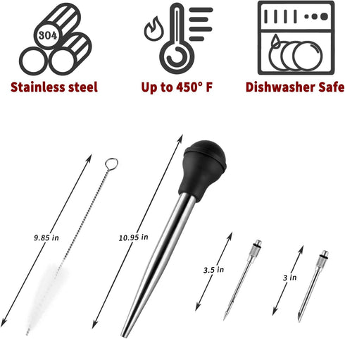 JY COOKMENT Stainless Steel Turkey Baster Baster Syringe for Cooking Meat Injector Set with 2 Marinade Needles 1 Cleaning Brush for Home Baking Ki...