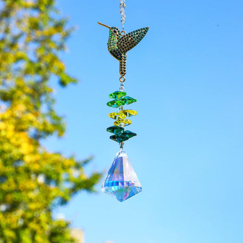 Rhinestones Hummingbird with Crystal Sun Catcher, Glass Window Hanging Ornament,Crystal Prism Suncatcher Outdoor Indoor Home Garden Party Decorati...