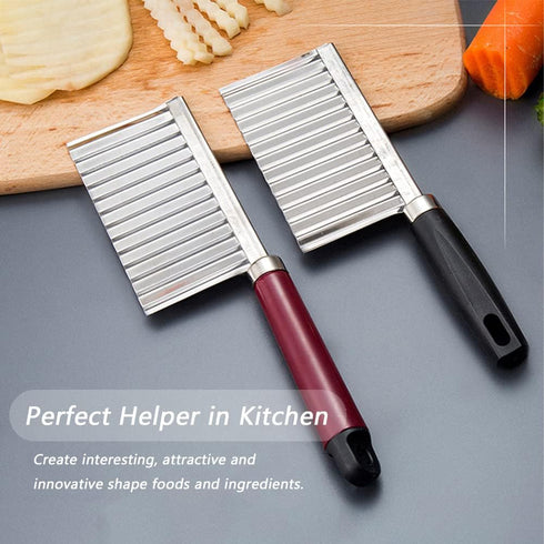 Crinkle Cutter Knife Stainless Steel Cutting Tool for Potato Carrot Chip Vegetable French Fry, Wavy Chopper Wave Slicer Steel Blade, Kids Lunch Ac...