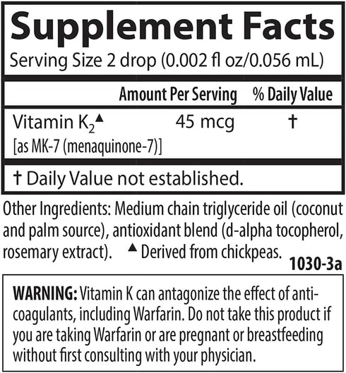 Carlson - Super Daily K2, 45 mcg Liquid Vitamin K, Bone Health, K2 Vitamin, Vitamin K Supplement, Vitamin K-2 MK7, Unflavored, 360 Drops (10.16 mL...
