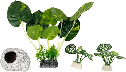 Smoothedo-Pets Aquarium Plants Fish Tank Decorations 6inch Plastic Artificial Plant Goldfish Waterscape Betta Fish Hides/Rest (Leafs/Stone Cave)...