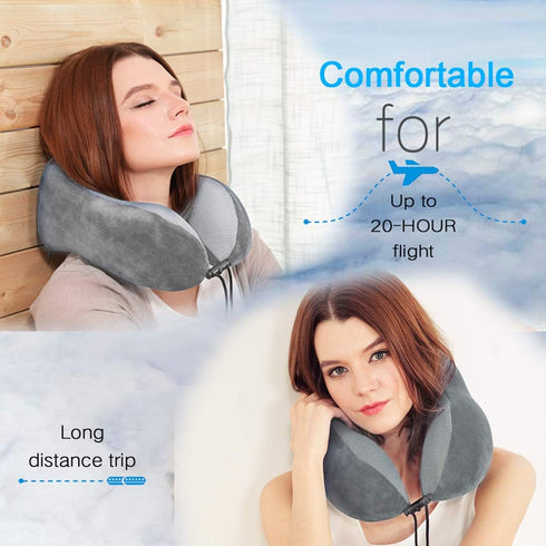 Travel Pillow, Best Memory Foam Neck Pillow Head Support Soft Pillow for Sleeping Rest, Airplane Car & Home Use (Grey)...