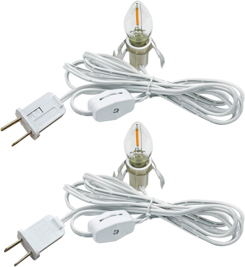 Accessory Cord with LED Night Lights - White Cord with On/Off Switch, Warm White C7 Bulbs and Spare Fuse for Holiday and Home Decoration...