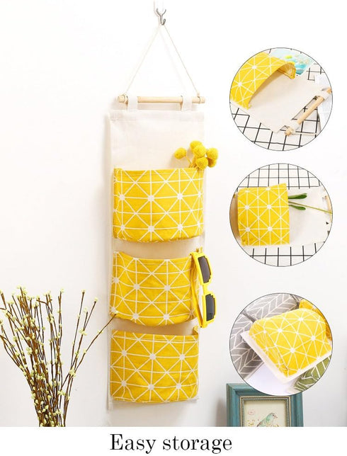 3Pcs Wall Hanging Storage Bag, Creatiee Waterproof Over The Door Closet Organizer Linen Farbric Hanging Pocket Organizer with 3 Remote-Sized Width...