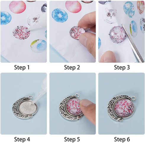 SUNNYCLUE 48pcs 2 Size Moon Rotation Double Side Pendant Tray Kit 16pcs Round Blank Bezel Pendant Trays Base Cabochon Settings with 32pcs Clear Gl...