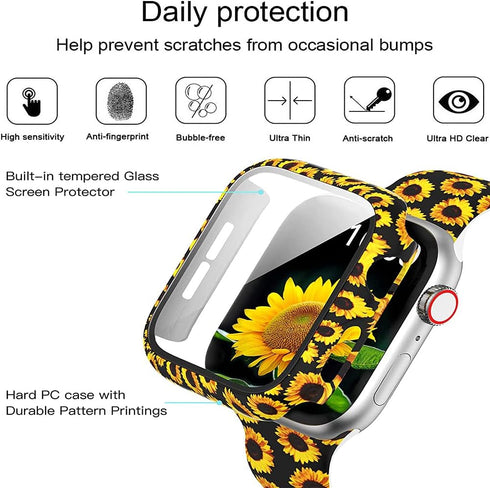 8 Pack Case Compatible for Apple Watch SE Series 6 5 4 3 2 44mm 40mm 42/38mm Hard PC Flowers Case with Tempered Glass Smartwatch Screen Protectors...