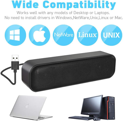 ZETIY Updated Computer Speaker, USB Powered Speaker for Desktop,Windows PC,Mac. Portable Mini Sound bar-Plug and Play with Volume Control and Mute...