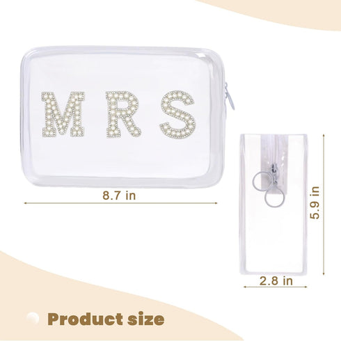 Bride Clear Makeup Bag Cosmetic Bag Waterproof Bride Toiletry Bag Mrs Pearl Rhinestone Patch Letter Bags Makeup Pouch Travel Storage Bag for Brida...