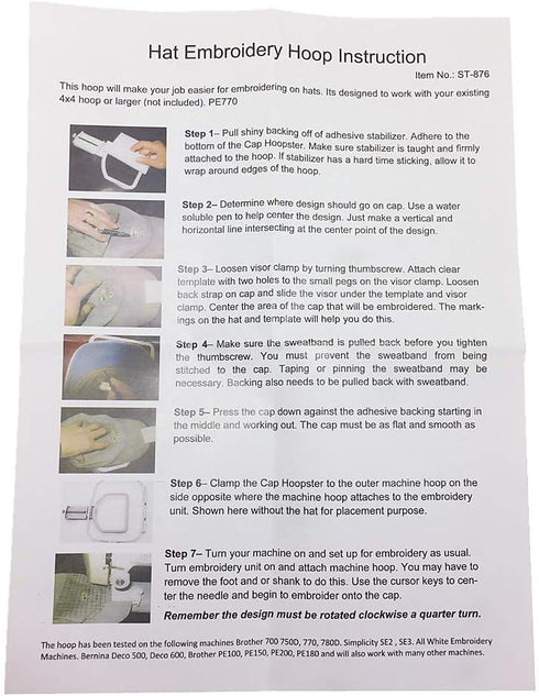 YEQIN Universal Cap/Hat Hoop, Embroidery Machine Cap Hoop for Brother Babylock Singer Bernina Janome Singer Husqvarna Viking Pfaff...