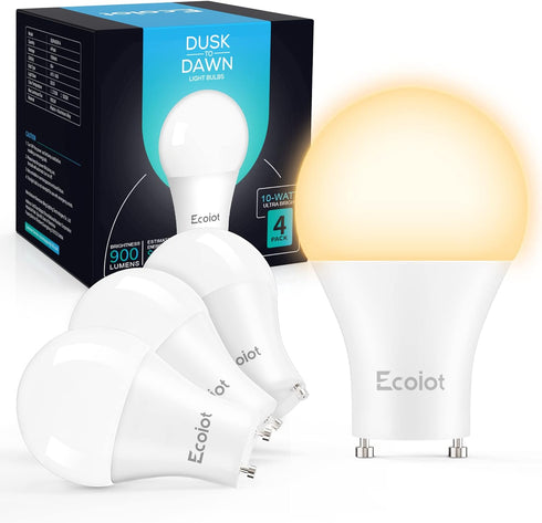 GU24 Dusk to Dawn Outdoor Light Bulbs,Light Sensor A19 LED Bulbs,Photocell Sensor, Automatic On/Off for Indoor/Outdoor Security Lighting,10Watt(90...