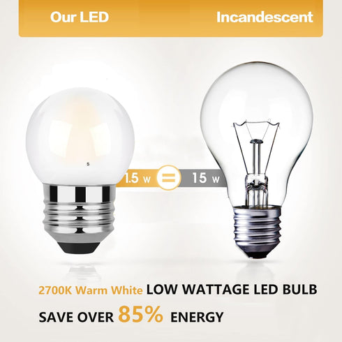 G40 Low Wattage LED Light Bulbs 1.5w Equivalent to 15 Watt E26 Base Light Bulb G14 Frosted Small Light Bulbs Warm White 2 Pack...