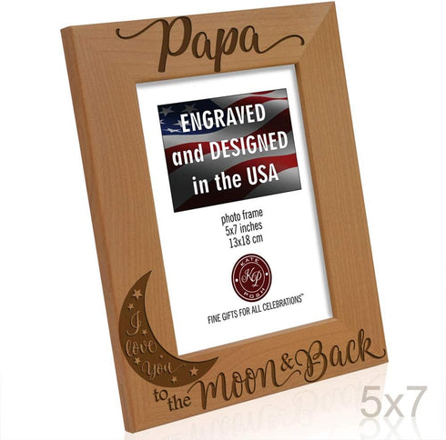 KATE POSH Papa I Love You to the Moon and Back Natural Wood Engraved Picture Frame. Best Grandpa Ever, Father's Day, Papa Gifts for Birthday, from...