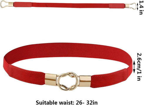 4 Pcs Women Retro Waist Belt Metal Buckle Skinny Stretchy Waist Belt for Dress (Black + Red + White + Khaki...