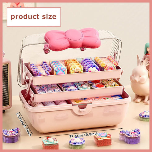 BALRAJ Cute Girls Hair Accessories Storage Box Bow Switch Organizer Box Jewelry Box, Plastic Hair Ties Holder Hair Clips Container Headbands Organ...