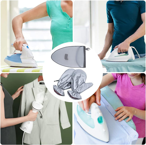 3PCS Garment Steamer Ironing Gloves, Waterproof Care Anti Steam Mitt with Finger Loop, Heat Resistant Protective Gloves Iron Board for Clothes Ste...