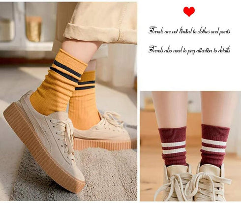 Striped Crew Socks 10 Pairs Retro Cute Long Tube Crew Socks for Women...