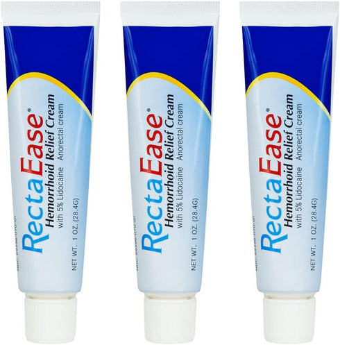 Globe (3 Pack) RectaEase 5% Lidocaine Hemorrhoid Relief Cream 1 oz Tube, Anorectal Cream, Rapid Numbing Relief, Hemorrhoid Treatment from Itch and...