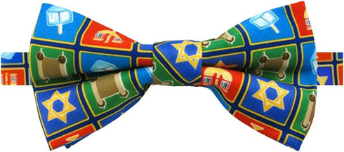 Jacob Alexander Men's Happy Hanukkah Squares Star of David Menorah Dreidel Scroll Adjustable Pre-Tied Banded Bow Tie...