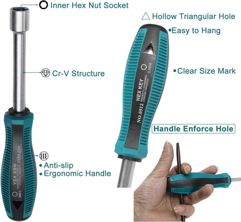 Utoolmart Socket Wrench Screwdriver, 5.5mm Non-Magnetic Tip Hex Nut Driver, Socket Driver Hex Nut Key Wrench Screwdriver, with 75mm Cr-V Steel Rou...
