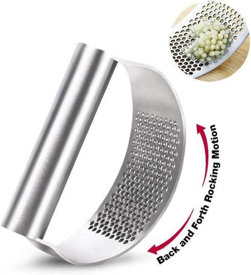 GuDoQi Garlic Press Rocker, Stainless Steel Garlic Mincer Garlic Crusher, Garlic Chooper with Peeler and Scraper Brush, Garlic Press with Ergonomi...