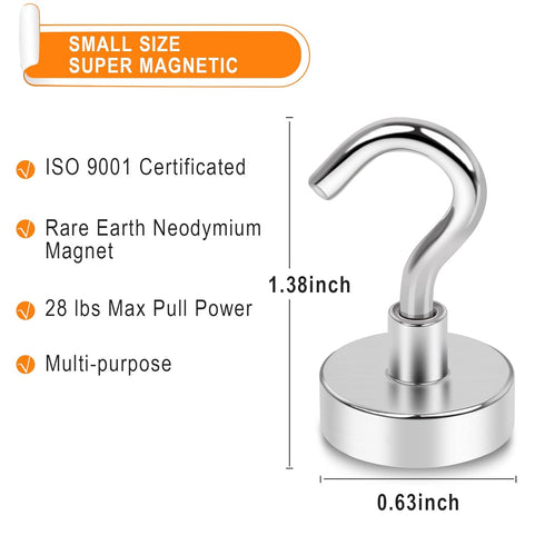 MIKEDE Magnetic Hooks Heavy Duty, 28Lbs Neodymium Magnets with Hooks for Refrigerator, 10Pcs Strong Cruise Hooks for Hanging, Magnetic Hanger for ...