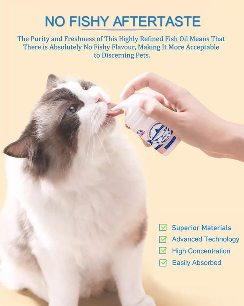 Wild Salmon Fish Oil for Small Dogs & Cats -3X Omega 3 Skin & Coat Support - Concentrated Emulsified Food Supplement for Pets - Natural EPA + DHA ...