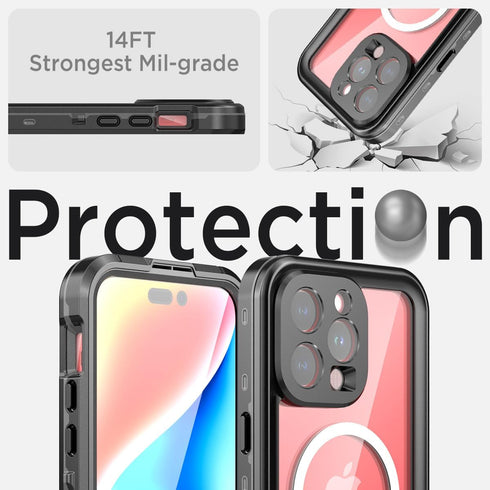 Miimall Compatible for iPhone 15 Pro Waterproof Case, iPhone 15 Pro Magsafe Case Built-in Screen Protector Mililtary Dropproof Dustproof Shockproo...