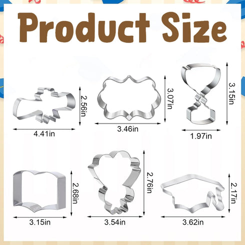 6 Pcs Graduation Cookie Cutter Set Graduation Cap Trophy Diploma Blessing Frame Book Bouquet Biscuit Mold Graduation Stainless Steel Cookie Cutter...