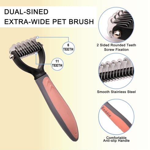 Pet Deshedding Brush Set, Undercoat Rake for Dogs & Cats - Double Sided Brush for Shedding and Dematting Comb Grooming Tool kit - Nail Clippers & ...