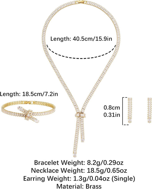 HZMAN Crystal Jewelry Set for Women Bride Dainty 18K White Plated Cubic Zirconia Tassel Stud Earring Knot Necklace Bracelet Wedding Party Jewelry ...