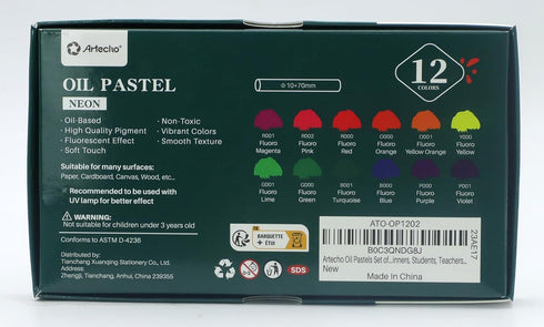 Artecho Neon Oil Pastels Set of 12 Colors (10x70mm), Soft Oil Pastels for Art Painting, Drawing, Blending, Oil Crayons Pastels Art Supplies...