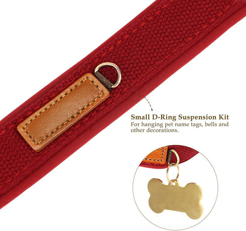 PET ARTIST Soft Neoprene Padded Nylon Dog Collar with Mental Buckle Comfort Pet Collar for Small Medium Girls Boys Dogs Red S Neck Size 10-14"(25-...