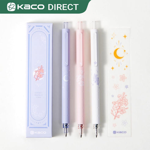 Kaco ROCKET Gel Pens Cute Stationery 3 Pieces Set, 0.7mm Medium Point, 2 Black Ink and 1 Coral Ink, Quick Drying Aesthetic Cute Pens Christmas Gif...