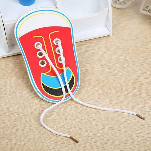 Red Wooden Learn to Tie Your Own Shoes Threading Lacing Shoes Training Early Learning Kits for Kids | Threading Lacing Shoes Training Board Kids E...