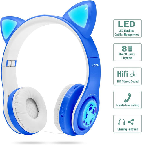 Woice Wireless Bluetooth Kids Headphones, LED Flashing Lights, Music Sharing Function, 85db Volume Limited, Over-Ear and Build-in Mic Wireless/Wir...
