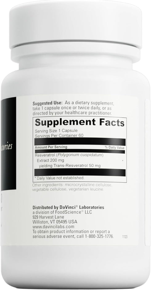 DAVINCI Labs Resveratrol-50 - Helps Support Immune System, Bone Health & Heart Health with Resveratrol* - Gluten-Free & Vegetarian - 60 Capsules...