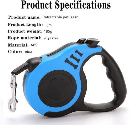 Chyix Pet Walking Leash with Anti-Slip Handle, Tangle-Free, Quick Lock, Pause and Unlock Buttons - Easy Roll-On with Your Thumb only, Suitable for...