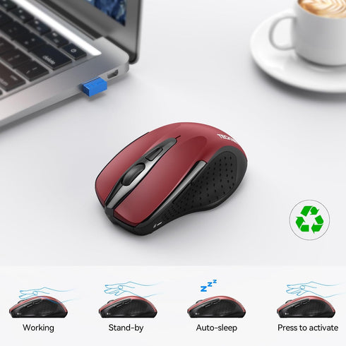 TECKNET Wireless Mouse (2.4G & BT5.0/3.0) Silent Mouse 4800 DPI Computer Mouse 6 Buttons Bluetooth Mouse, USB A Mouse Wide Compatibility - Red...