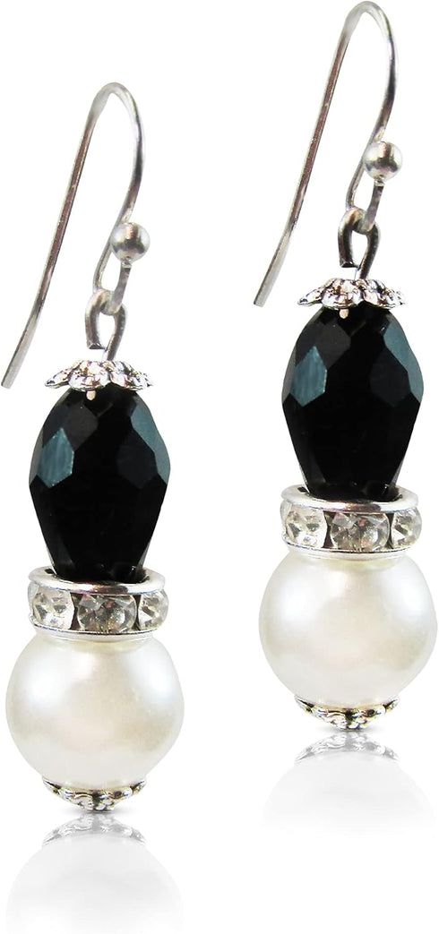 Black and White Pearl Drop Earrings - Simulated Pearl Drop Earrings - Handmade Beaded Dangles - Gift For Her Christmas Birthday Mom Girlfriend Wif...