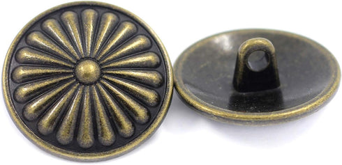 Bezelry 10 Pieces Flower Shield Metal Shank Buttons. 23mm (7/8 inch) (Antique Brass)...