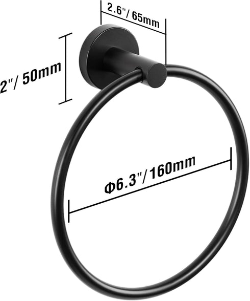 HITSLAM Matte Black Towel Ring for Bathroom, SUS304 Stainless Steel Hand Towel Holder Wall Mounted, Modern Simple Round Kitchen Hand Towel Ring wi...