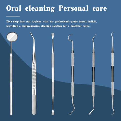 6 Pieces Dental Tools Set, Professional Stainless Steel Dental Hygiene Cleaning Kit with Case, Including Dental Mirror, Plaque Tartar Remover for ...