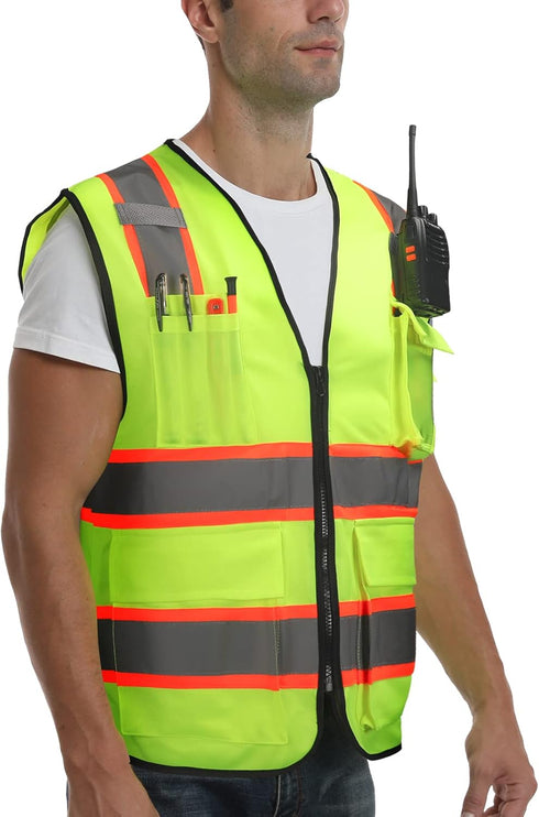 9 Pockets High visibility Class 2 Safety Vest?Hi Vis Vest with 2 inch wide Reflective Strips security vest with Zipper construction work vest for ...