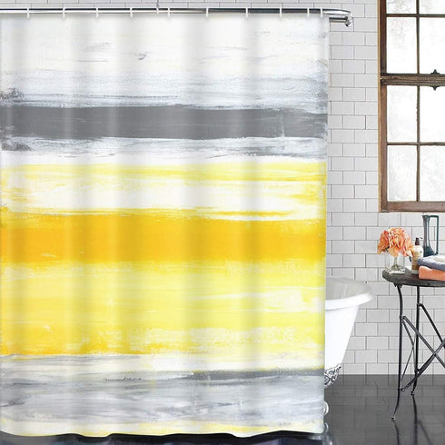 Shower Curtain Gray Blocks Grey and Yellow Abstract Painting Canvas Contemporary Waterproof Polyester Fabric 72 x 72 Inches Set with Hooks...