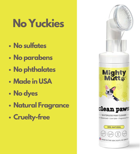 MIGHTY MUTT Waterless Paw Cleaner for Dogs, Made in USA, Easy to Use, No-rinse Foaming Cleanser with Brush, Gentle, pH Balanced, Natural, Hypoalle...