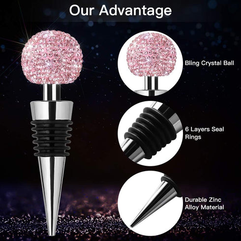Soleebee Bling Decorative Wine Stoppers,Wine Bottle Stopper with Crystal Rhinestone, Beverage Bottle Stoppers for Gifts, Bar, Holiday Party, Weddi...