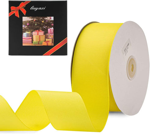 LIUYAXI 2" X 50 Yards Solid Yellow Grosgrain Ribbon, Perfect for Crafts, Wedding Decor, DIY Hair Accessories, Sewing, Gift Package Wrapping and Mo...