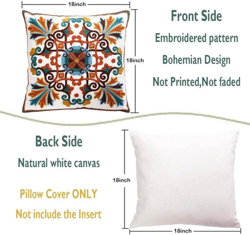 Decorative Couch Pillow Covers for Living Room 18x18 inches Set of 2 Embroidered Pattern Square Throw Pillows Case Cover for Sofa Bed Chair...