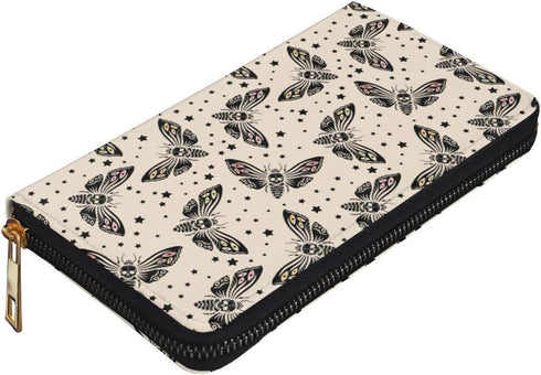 YISHOW Gothic Moth Wallet Slim Thin Leather Purse Wallet With Zip Around Clutch Casual Handbag For Phone Key Credit Cards...